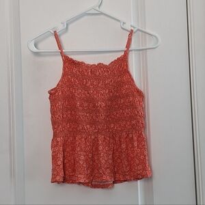 SO Shirred Spaghetti Strap Summer Top (Salmon and Pink Pattern, Size M)